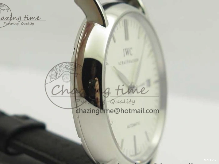 MIROTIME 0420 Fashionable Portofino Automatic SS TWF 1:1 Best Edition Silver Dial SS Markers on Black Leather Strap A 7200